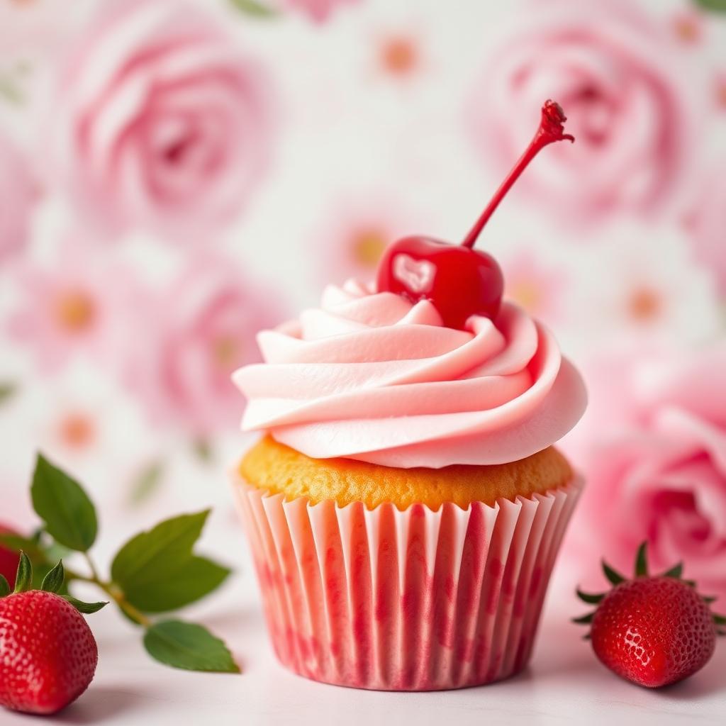 Strawberry cupcake with cherry on top